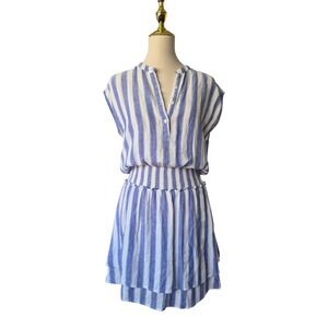 Rails Angelina Blue White Stripe Linen Blend Smocked Waist Dress XS